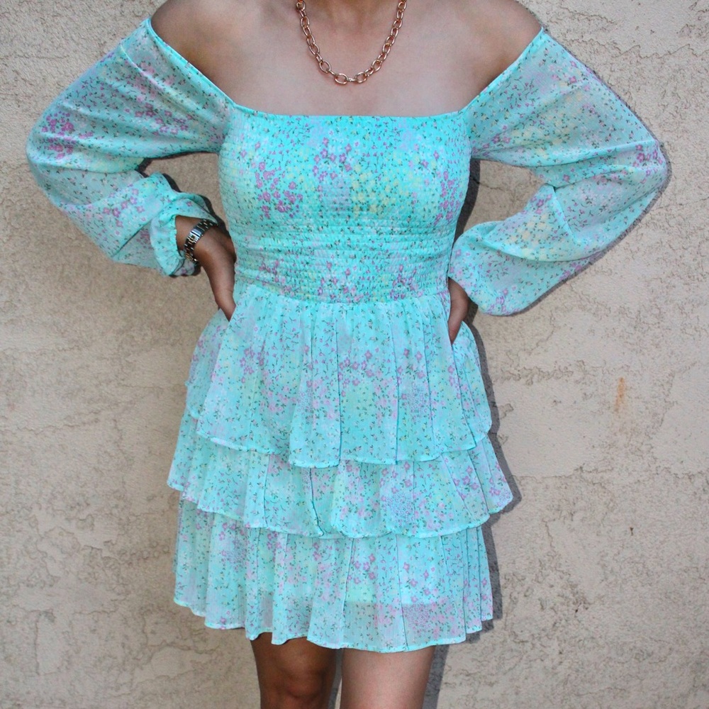 Mint Floral Spring Ruffle Dress